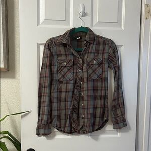 BDG Red and Gray Checkered Button-Down Shirt